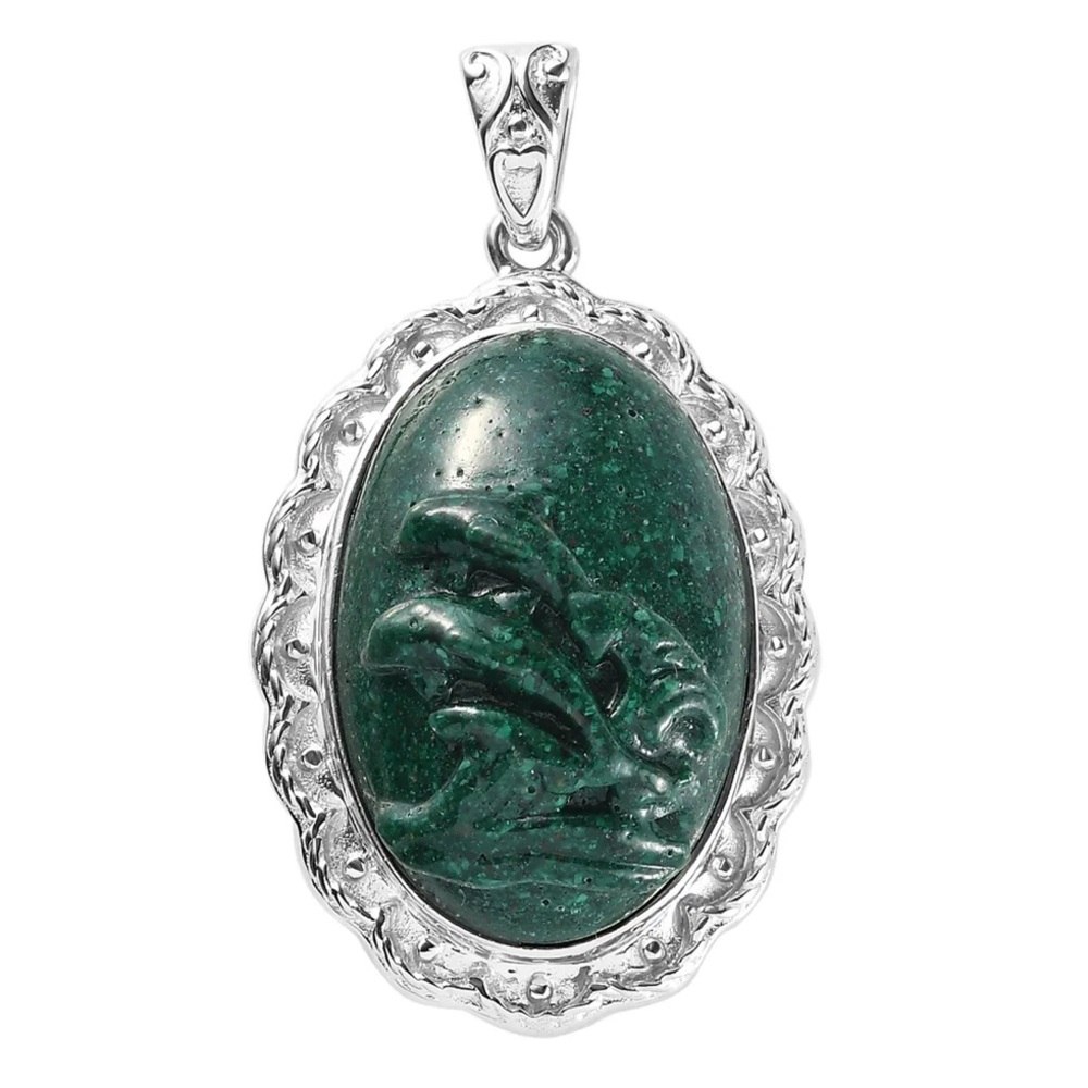 Freshened Malachite Solitaire Pendant in Platinum Over Copper with Magnet